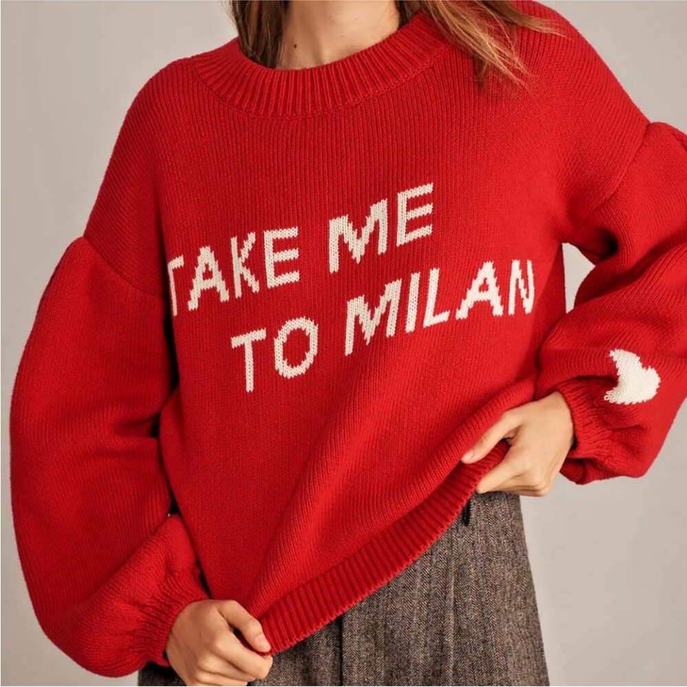 Anthropologie Maeve Graphic City Sweater Take Me To Milan
